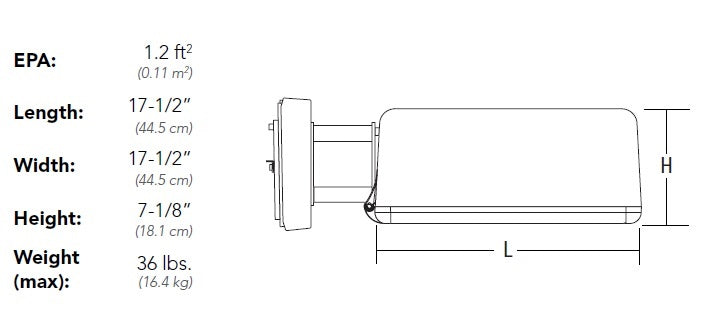 Lithonia KAD LED 60C 1000 50K R5 120 SPUMBAK04 DDBTXD 216W LED Contour Soft Square Area Light, 60 LEDs, 1000mA, 5000K, Type V Distribution, 120V, 4" Arm Square Area Light Pole Adaptor, Textured Dark Bronze