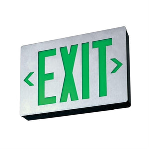 Lithonia LE S W 1 G EL N LED Exit Sign White Aluminum Single Face Green Letters Battery Backup