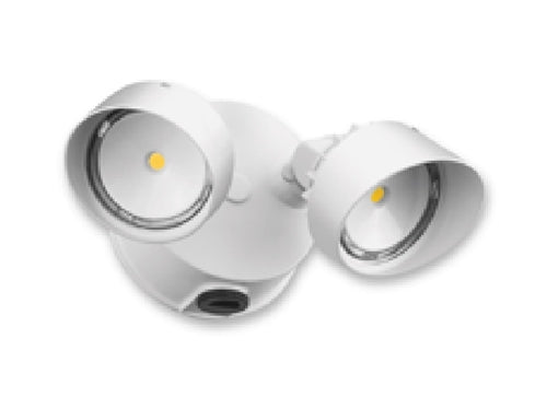Lithonia OLF 2RH 40K 120 WH 25W LED Outdoor Security Floodlight, 2 Round Heads, 4000K Color Temperature, 120 Volts, White Finish